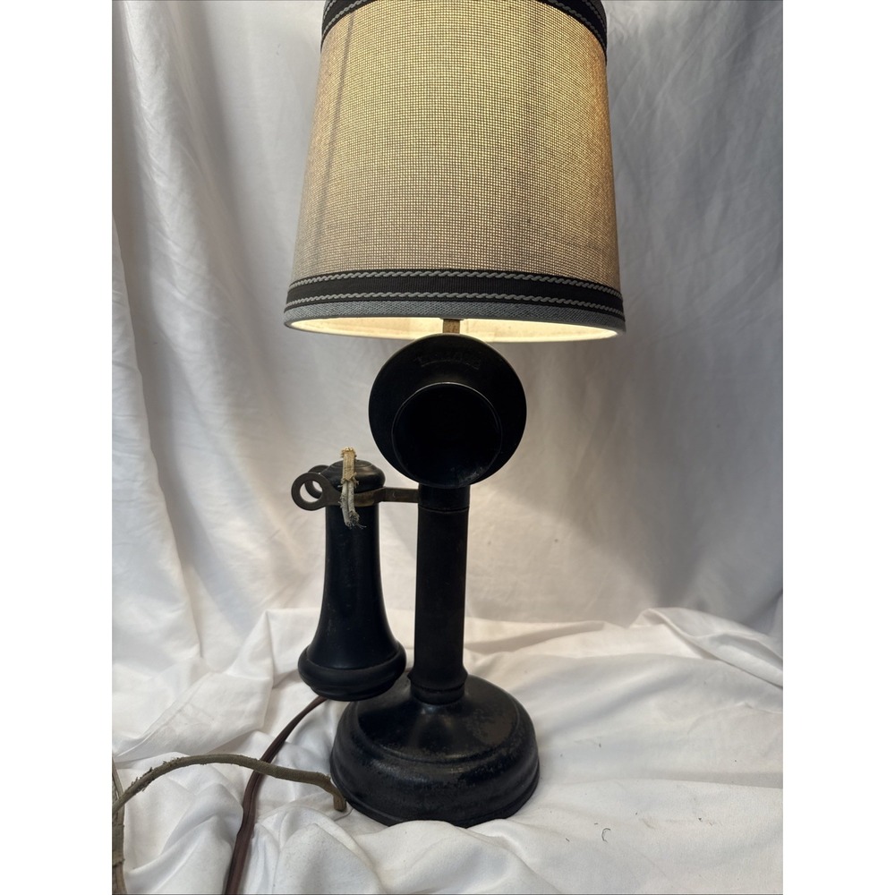 Antique 1908 Kellogg Candlestick Telephone Working Lamp Black Novelty Office